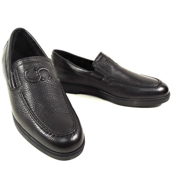CASADEI 🇮🇹 MEN'S BLACK SOFT LEATHER MONTONE FUR WINTER LOAFERS - Picture 1 of 8